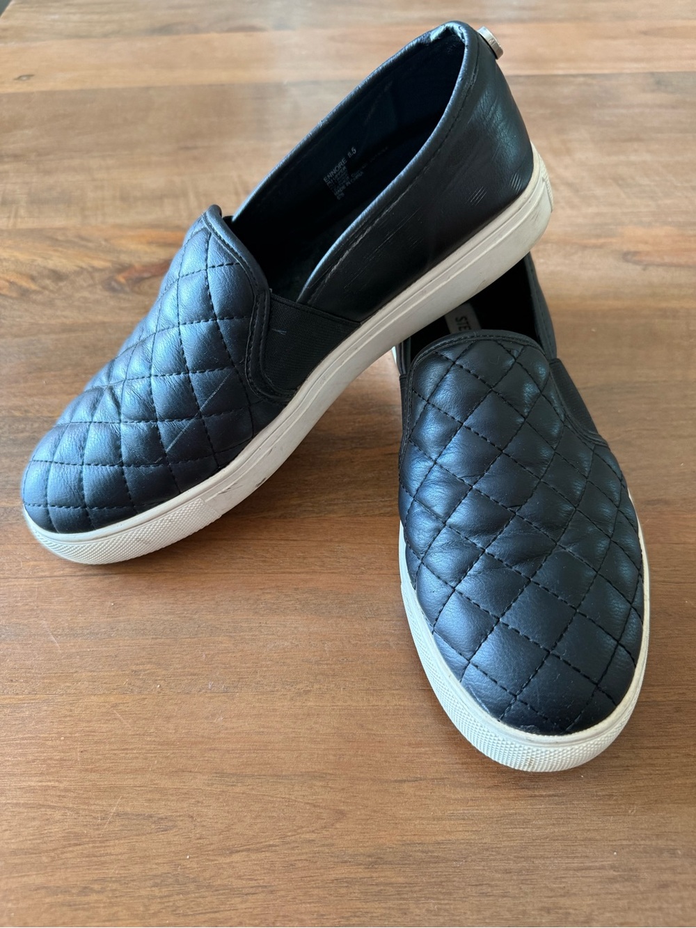 ⚡️3/$20 Steve Madden Black Quilted Slip-On Sneakers with White Sole